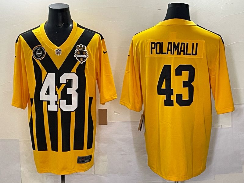 Men 2025 Pittsburgh Steelers #43 Polamalu Yellow Throwback Nike Limited NFL Jersey style 01->pittsburgh steelers->NFL Jersey